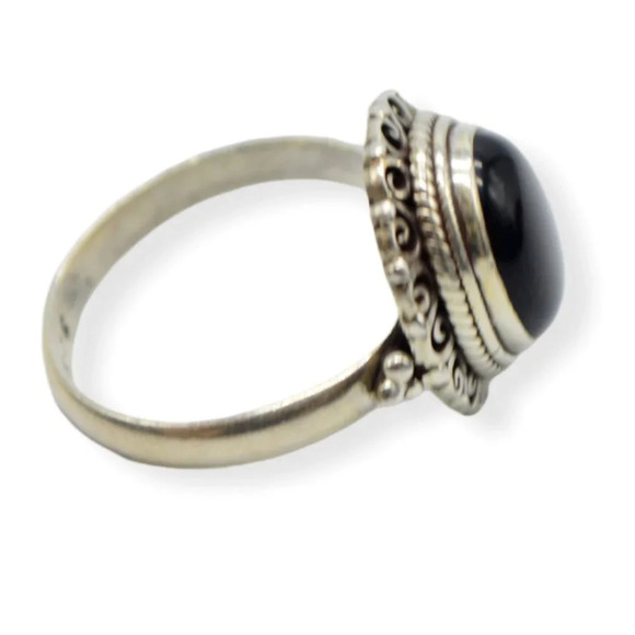 Sterling Silver .925 Black Nephrite Cabochon Ring Size 7 TW 5.69 grams - Picture 4 of 5